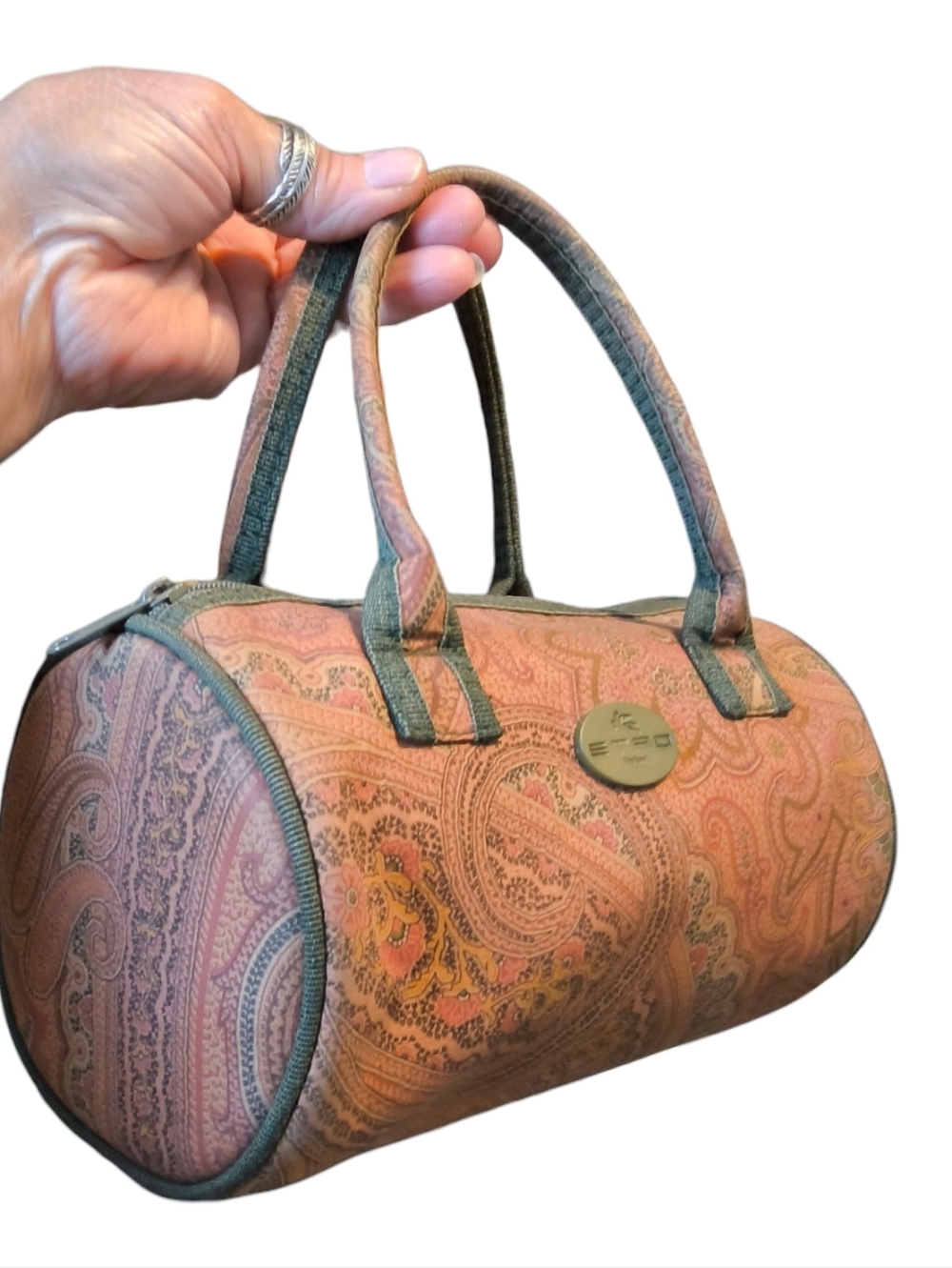 ETRO Vintage Mini Paisley Papillon Barrel Bag - Terracotta Olive and Tan